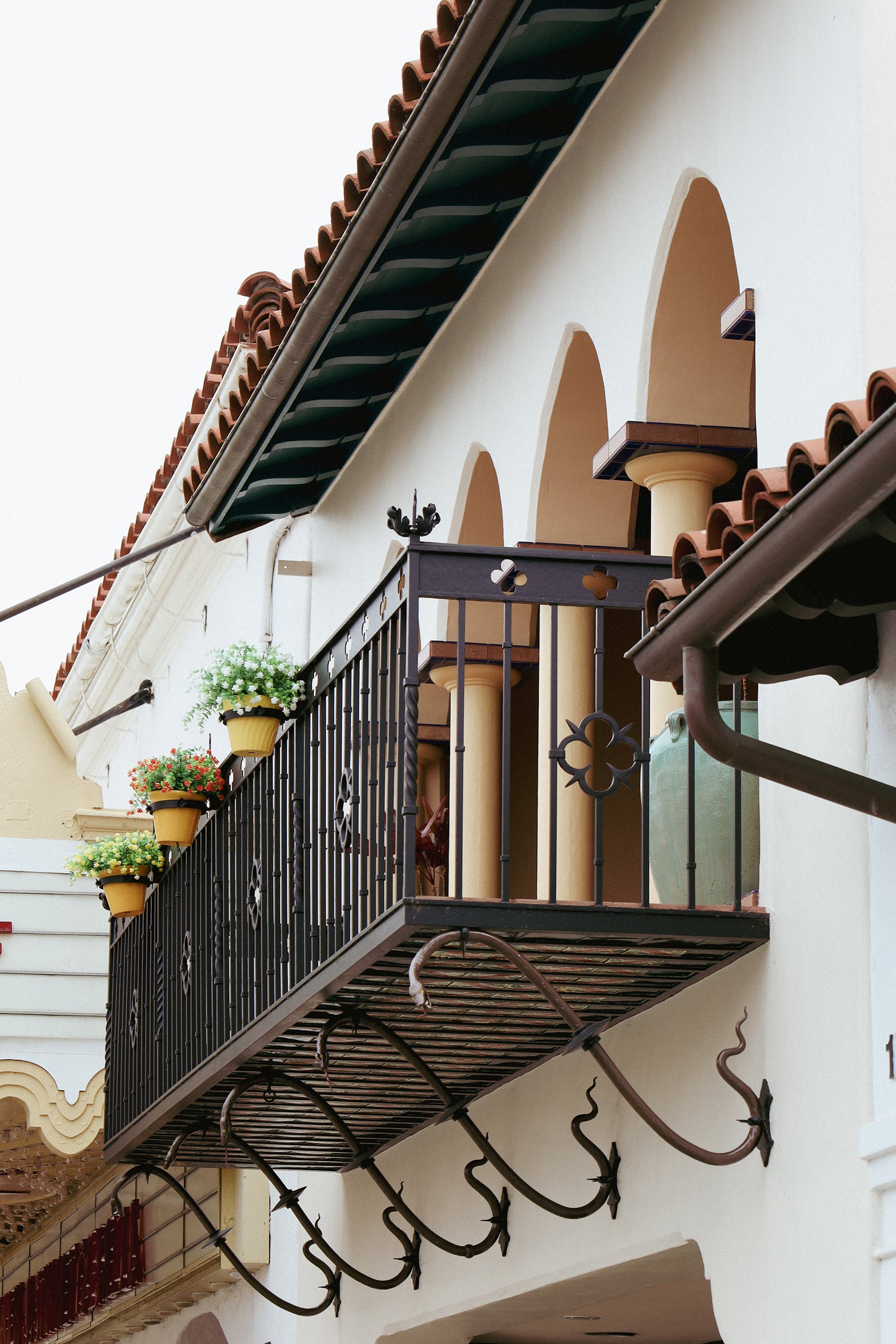 Arlington Theatre, Wrought Iron Balconies, Spanish Style Roof- Santa Barbara CA, State Street, Downtown Santa Barbara | Santa Barbara Lighting Company | Handmade Exterior and Interior Lighting