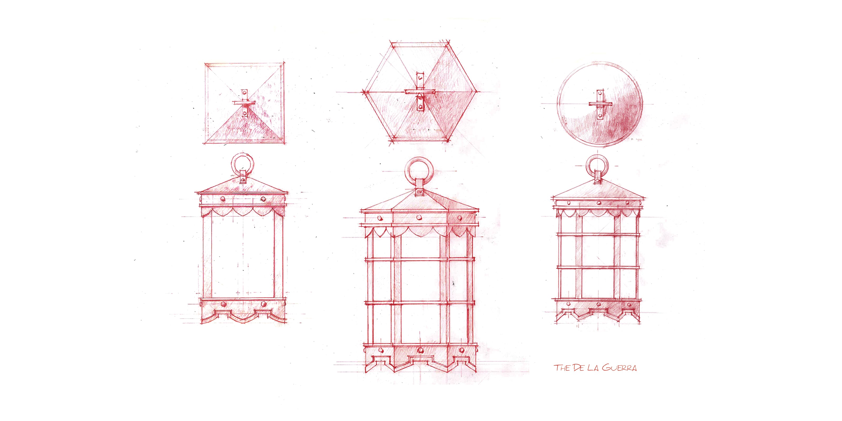 De La Guerra Lighting Collection Original Sketches by Architect of Studio 7, Britt Jewett for Santa Barbara Lighting Company