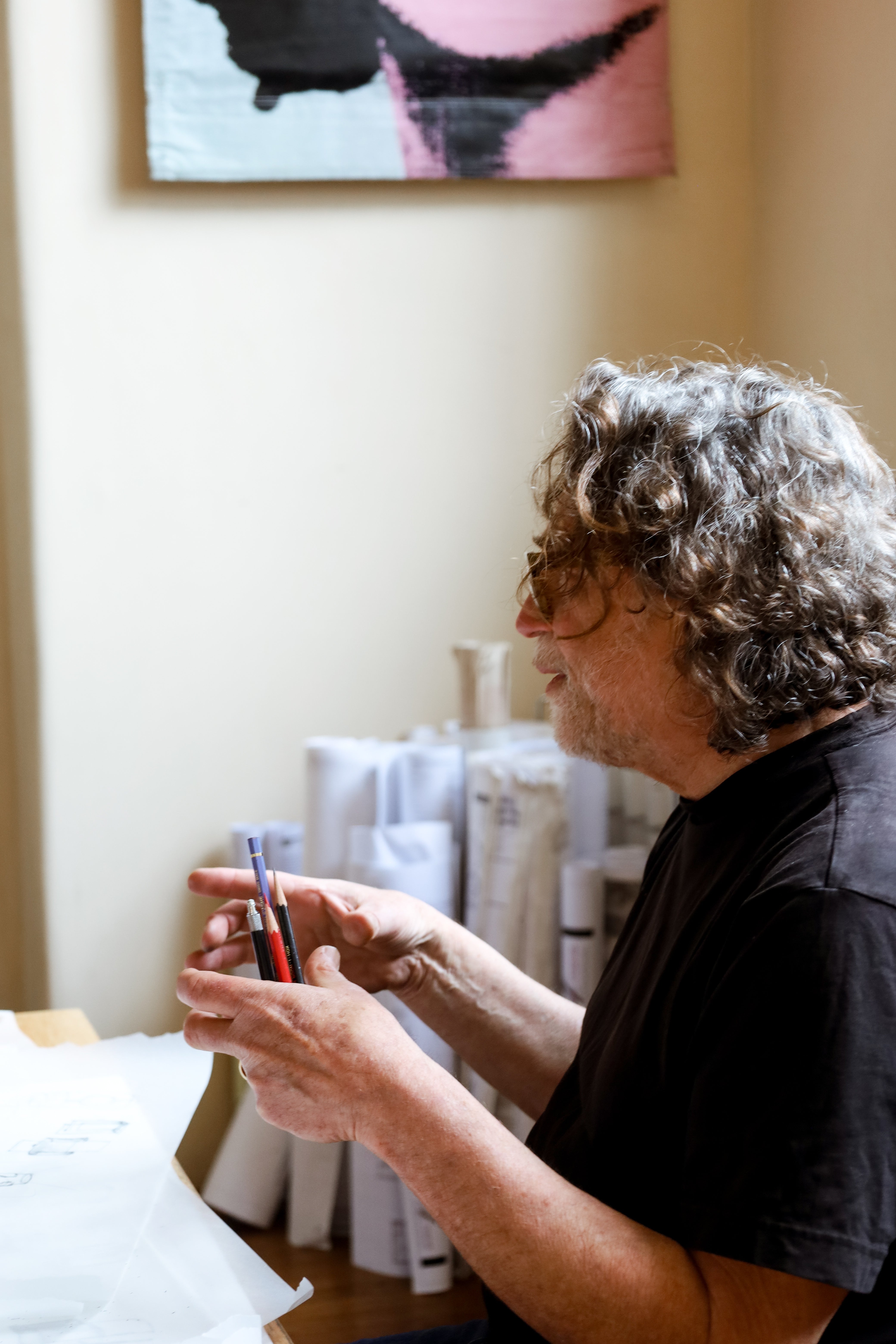 Architect and lighting designer Britt Jewett in the middle of design meeting conversation