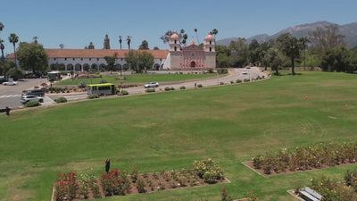 Old Mission Santa Barbara| Santa Barbara Architecture | The Santa Barbara Mission | Stucco Walls, Red Tile Roofs, Wrought Iron Details | Handmade Outdoor Light Fixtures inspired by the beauty of Santa Barbara, California | Santa Barbara Rose Gardens