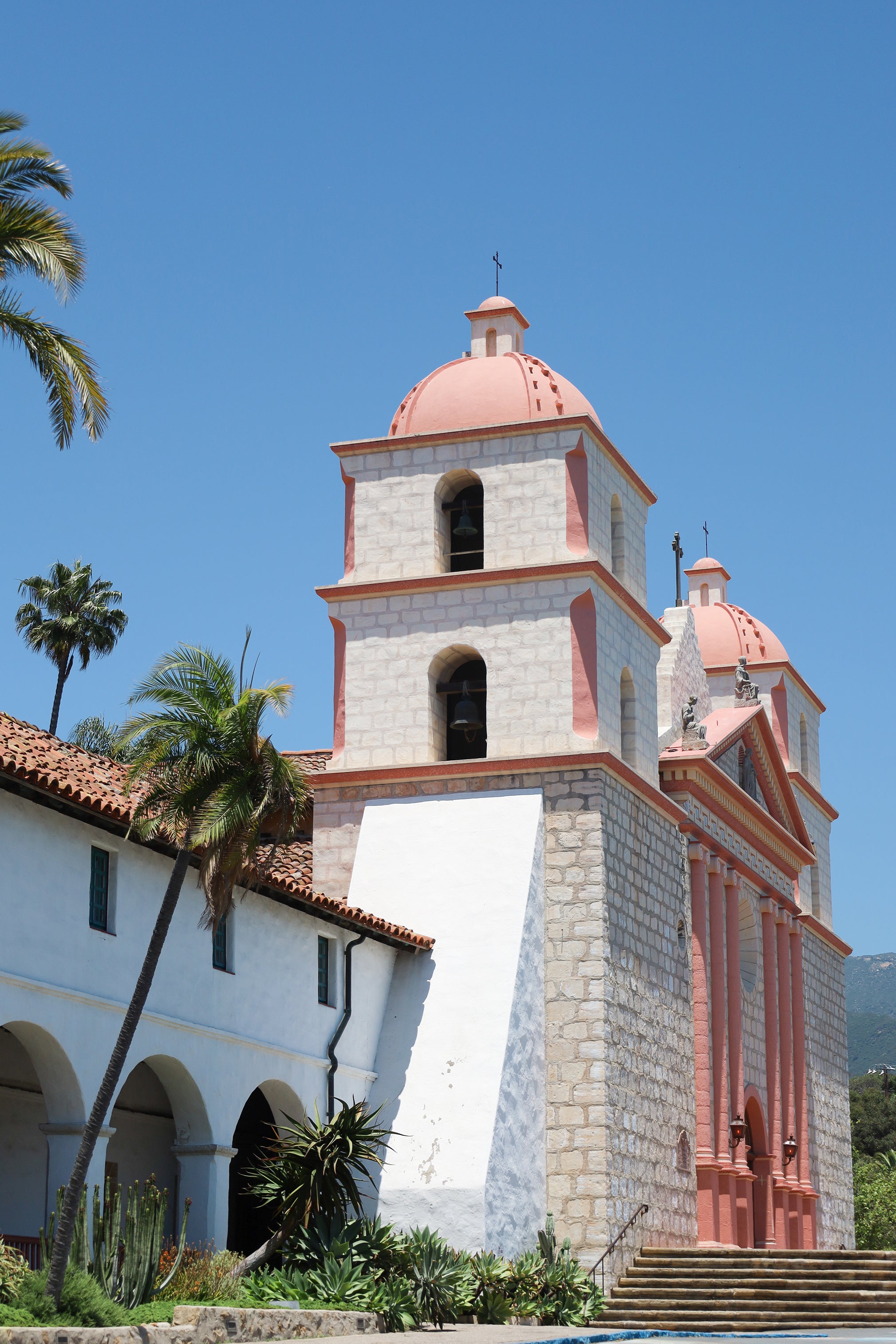 Old Mission Santa Barbara | The Santa Barbara Mission | Stucco Walls, Red Tile Roofs, Wrought Iron Details | Handmade Outdoor Light Fixtures inspired by the beauty of Santa Barbara, California